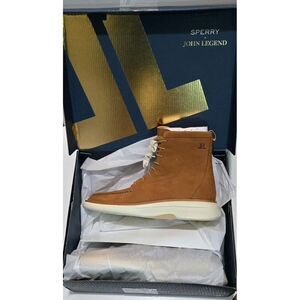 Sperry X John Legend Mens Tan Leather High-Top Boots White Sole& Lace-Up Closure